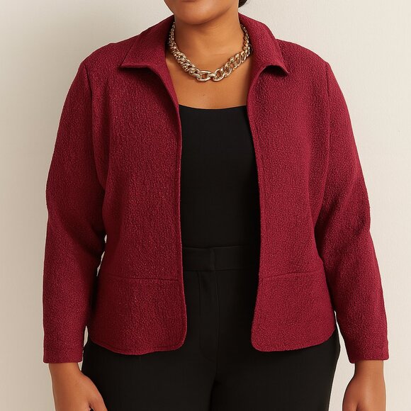 Chico's Dark Red Peplum Style Jacket - Textured Fabric, Size 1 (Small) - EUC - Picture 1 of 14